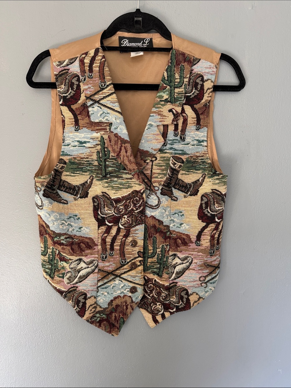 Diamond L Western Wear Tapestry Vest Desert Horses Cowboy Boots Boho Chic Size S